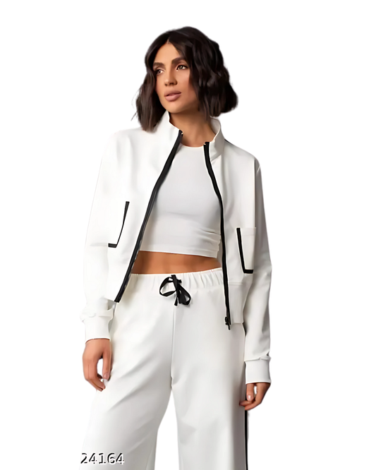 Contrast Print Zipper Co - Ord Set