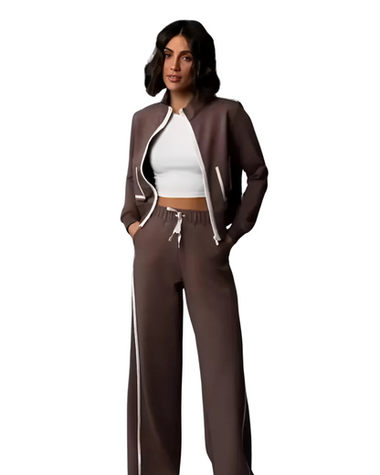 Contrast Print Zipper Co - Ord Set