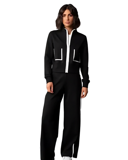 Contrast Print Zipper Co - Ord Set